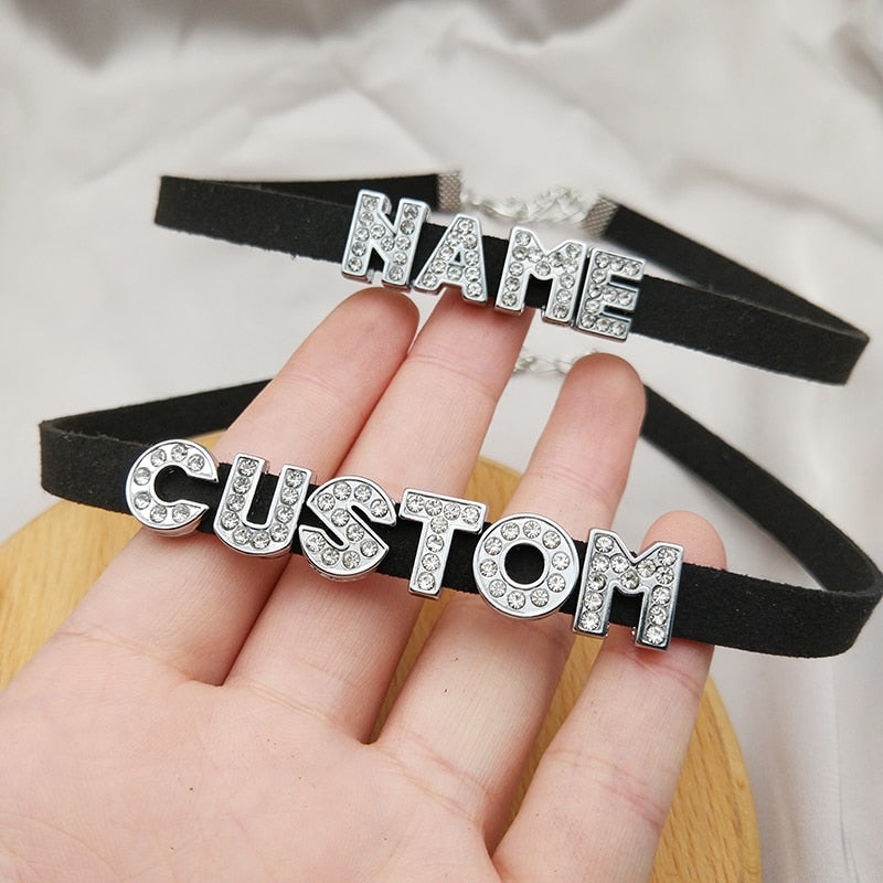 Name Rhinestone English Letter Choker Necklaces